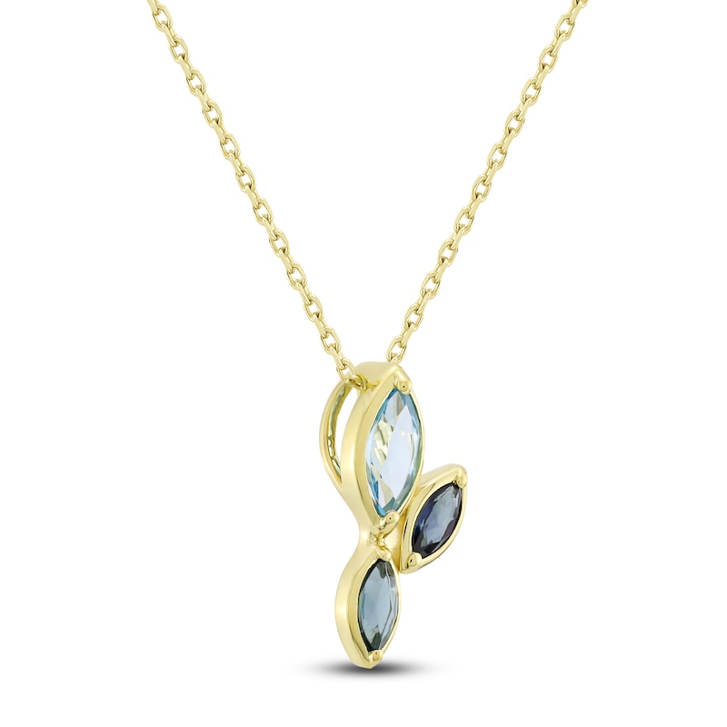 Main Image 2 of Marquise-Cut Natural Swiss Blue Topaz, London Blue Topaz & Blue Sapphire Necklace 14K Yellow Gold 18&quot;