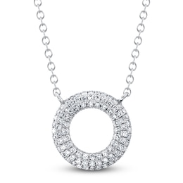 Shy Creation Diamond Open Circle Necklace 1/5 ct tw 14K White Gold 18&quot; SC55024580