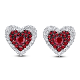 Kallati Heart-Shaped Natural Ruby & Diamond Earrings 1/3 ct tw 14K White Gold