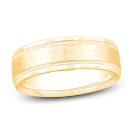 Men's Brushed Center Milgrain Wedding Band 14K Yellow Gold 6.9mm