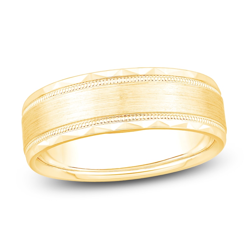 Main Image 1 of Men's Brushed Center Milgrain Wedding Band 14K Yellow Gold 6.9mm