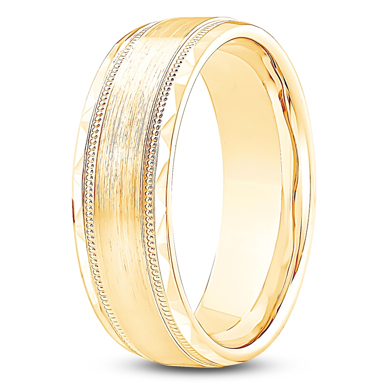 Main Image 2 of Men's Brushed Center Milgrain Wedding Band 14K Yellow Gold 6.9mm