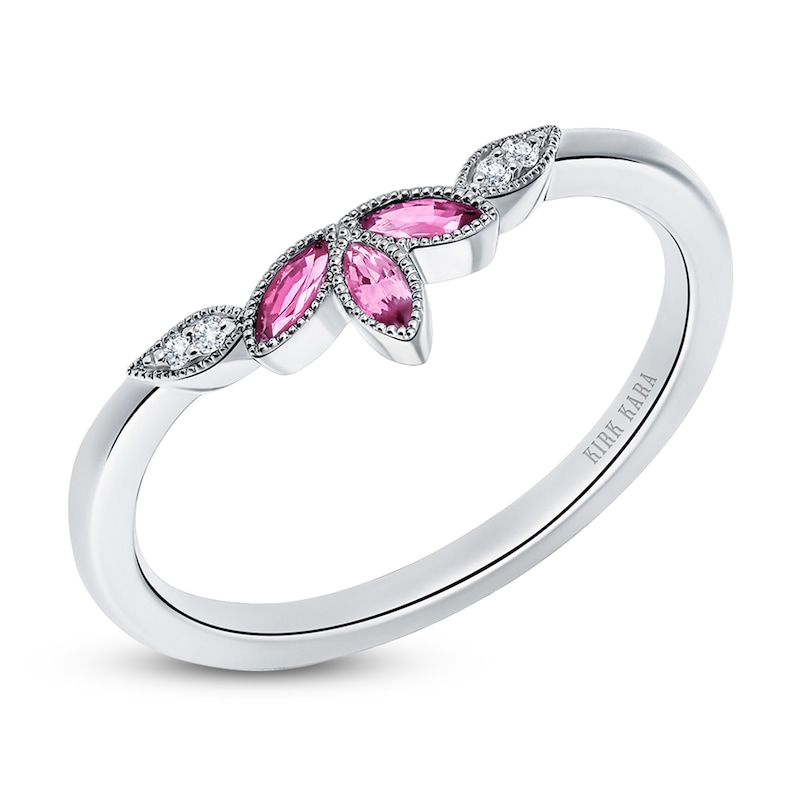 Main Image 2 of Kirk Kara Marquise-Cut Natural Pink Sapphire & Diamond Accent Wedding Band 18K White Gold