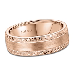 Kirk Kara Men's Engraved Brushed Wedding Band 18K Rose Gold 7mm