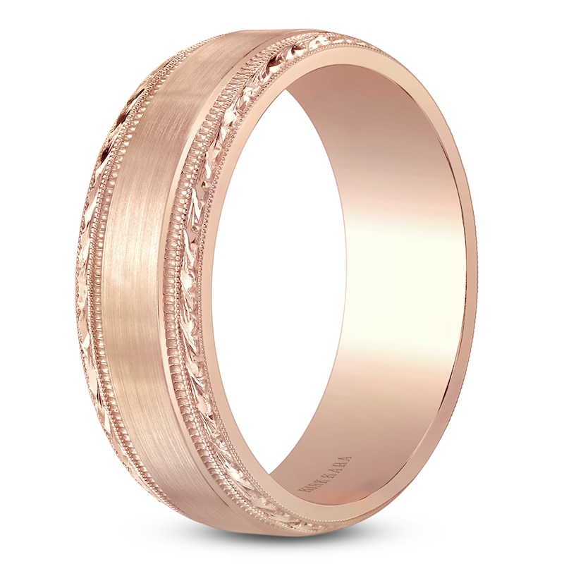 Main Image 2 of Kirk Kara Men's Engraved Brushed Wedding Band 18K Rose Gold 7mm