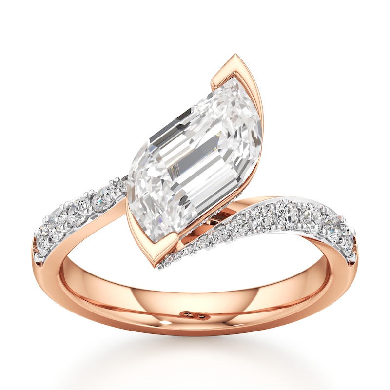 Main Image 1 of J'Lure Leaf Step-Cut Lab-Created Diamond Bypass Engagement Ring 2-1/2 ct tw 18K Rose Gold