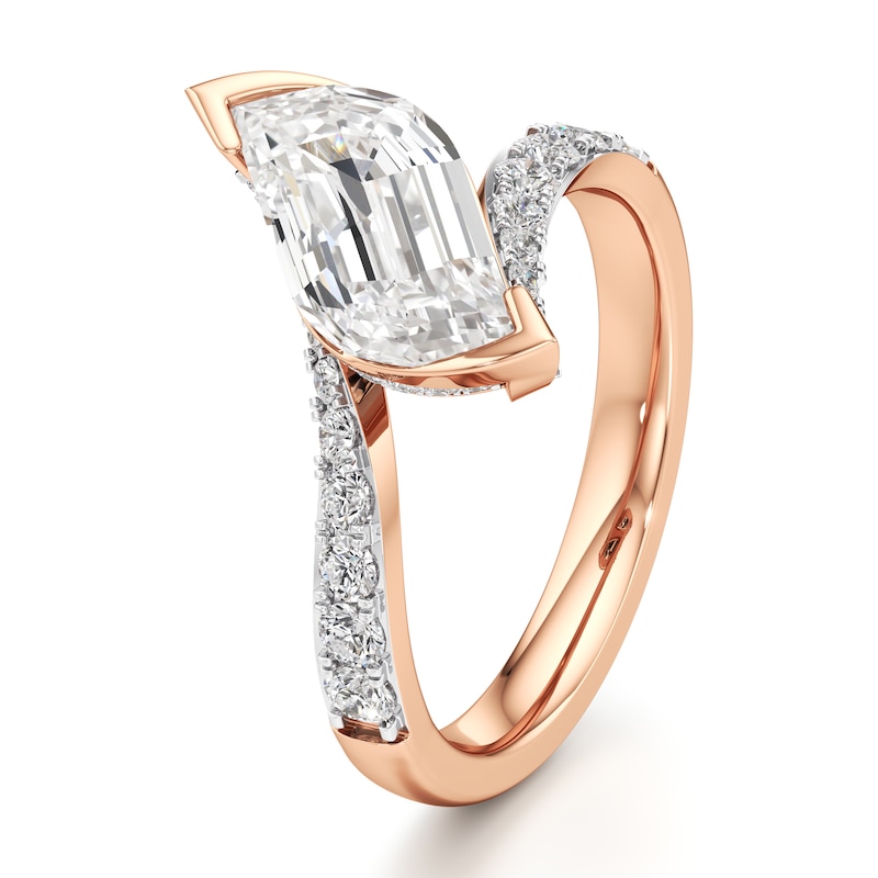 Main Image 4 of J'Lure Leaf Step-Cut Lab-Created Diamond Bypass Engagement Ring 2-1/2 ct tw 18K Rose Gold