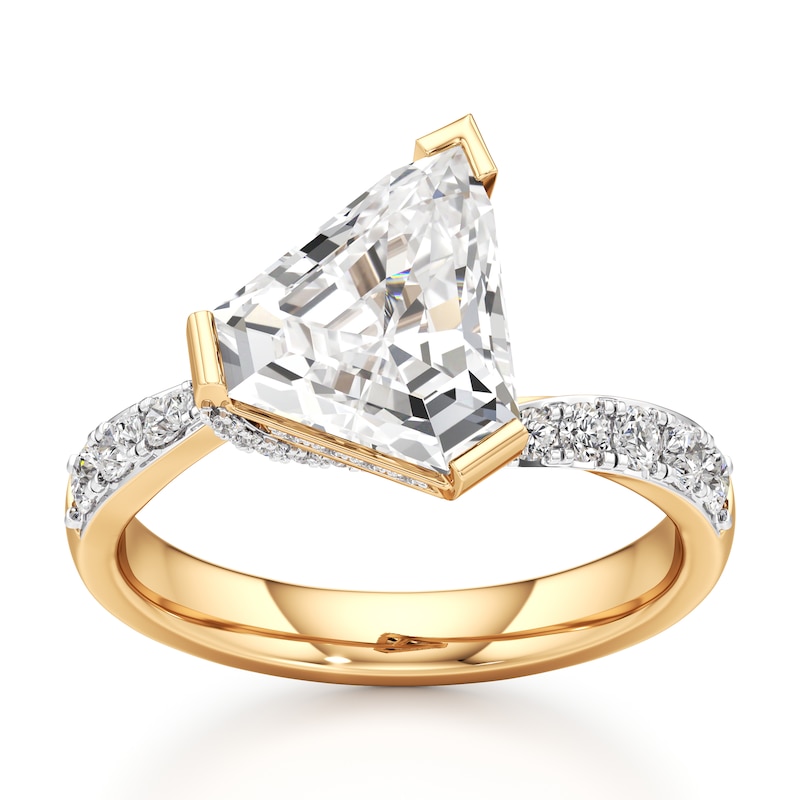 Main Image 1 of J'Lure Shield Step-Cut Lab-Created Diamond Bypass Engagement Ring 3-1/2 ct tw 18K Yellow Gold