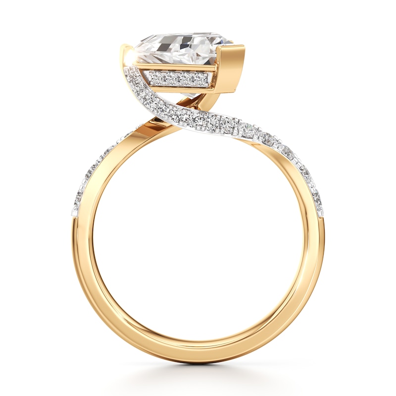 Main Image 2 of J'Lure Shield Step-Cut Lab-Created Diamond Bypass Engagement Ring 3-1/2 ct tw 18K Yellow Gold