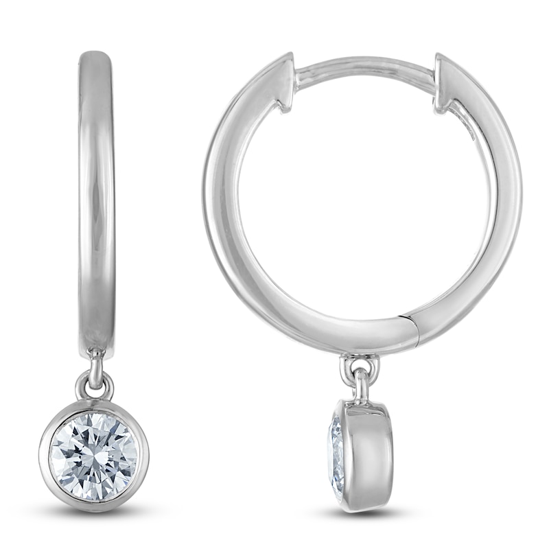 Main Image 1 of Round-Cut Lab-Created Diamond Solitaire Dangle Hoop Earrings 1/2 ct tw 14K White Gold (SI2/F)