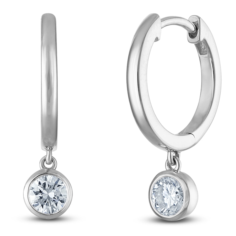 Main Image 2 of Round-Cut Lab-Created Diamond Solitaire Dangle Hoop Earrings 1/2 ct tw 14K White Gold (SI2/F)