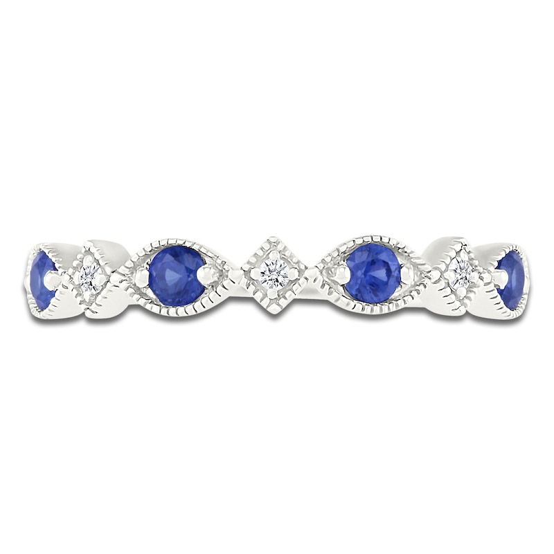 Main Image 2 of Blue Lab-Created Sapphire & Diamond-Accent Milgrain Ring Sterling Silver