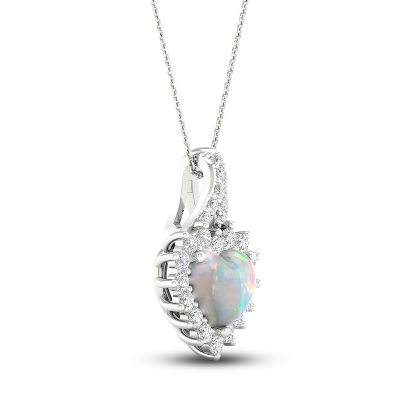 Main Image 2 of Lab-Created Opal & White Lab-Created Sapphire Heart Necklace Sterling Silver