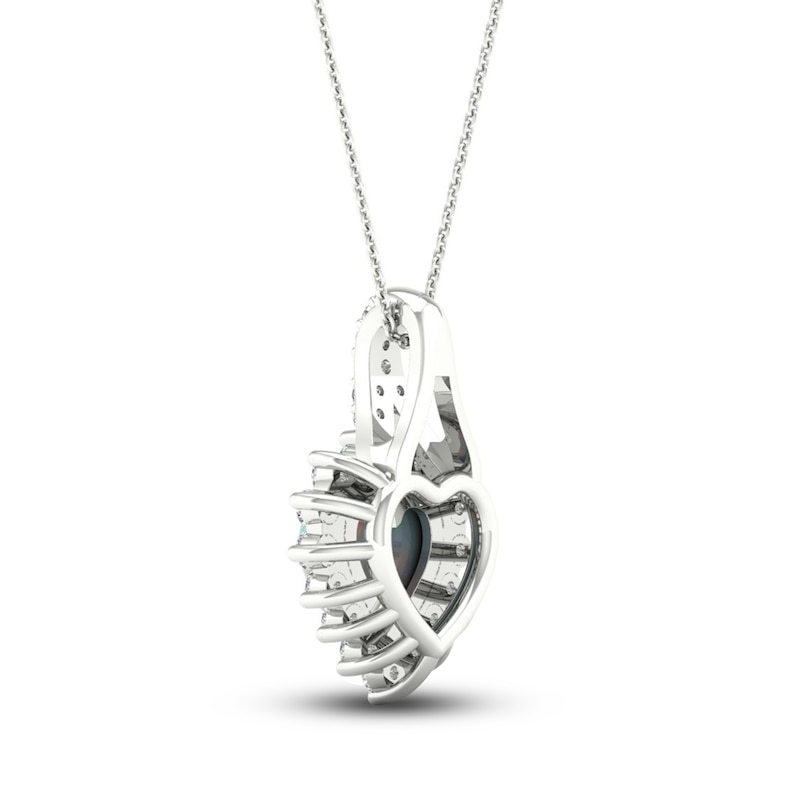 Main Image 4 of Lab-Created Opal & White Lab-Created Sapphire Heart Necklace Sterling Silver