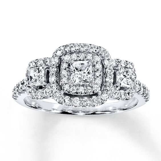 Diamond 3-Stone Ring 7/8 ct tw Princess/Round 14K White Gold | Jared