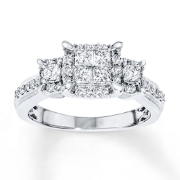 Diamond Engagement Ring 3/4 ct tw Princess-cut 14K White Gold