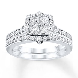 Diamond Bridal Set 3/4 ct tw Princess-cut 14K White Gold