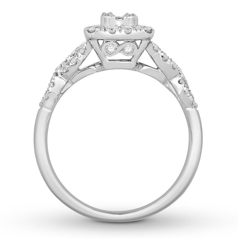 Diamond Engagement Ring 3/4 ct tw Baguette/Round 14K White Gold
