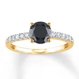 Black Diamond Engagement Ring 1-1/5 ct tw Round 14K Yellow Gold