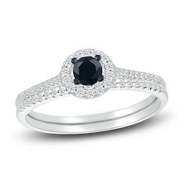 Black Diamond Bridal Set 1/2 ct tw Round-cut 14K White Gold