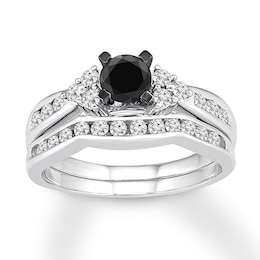 Black Diamond Bridal Set 7/8 ct tw Round-cut 14K White Gold