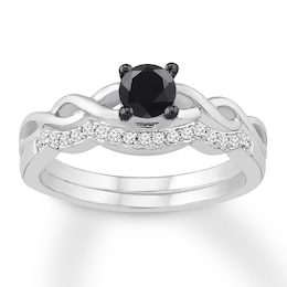 Black & White Diamond Bridal Set 1/3 carat tw 14K White Gold