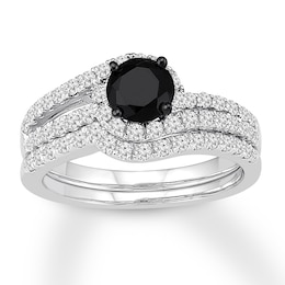 Black & White Diamond Bridal Set 1-1/4 ct tw 14K White Gold