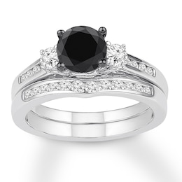 Black & White Diamond Bridal Set 1 ct tw 14K White Gold