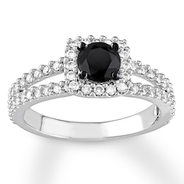 Black Diamond Ring 1 carat tw Round-cut 14K White Gold