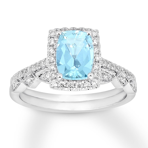 Aquamarine Bridal Set 1/3 ct tw Diamonds 14K White Gold | Gemstone and ...