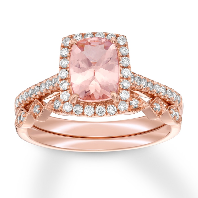 Morganite Bridal Set 1/3 ct tw Diamonds 14K Rose Gold