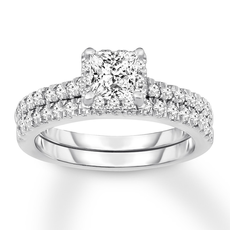 Diamond Bridal Set 1-1/2 ct tw Princess/Round 14K White Gold