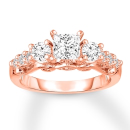 3-Stone Diamond Ring 1-3/8 ct tw Princess/Round 14K Rose Gold