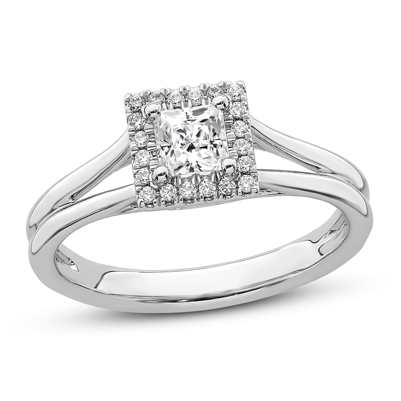 Diamond Engagement Ring 1/3 ct tw Princess/Round 14K White Gold