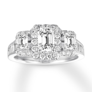 Diamond Engagement Ring 2 ct tw Emerald-cut 14K White Gold | Halo ...