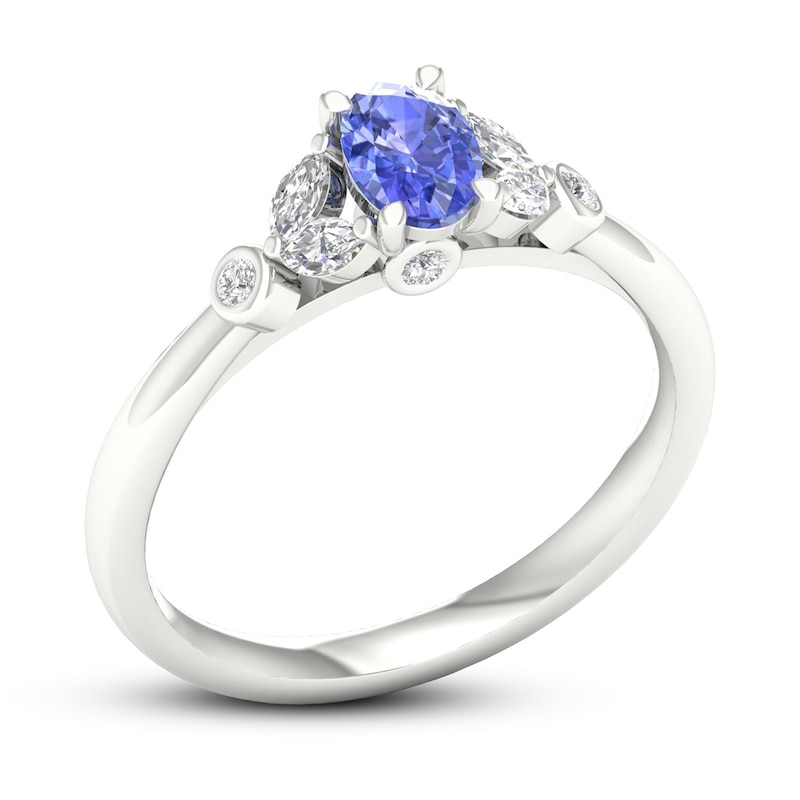 Natural Tanzanite Ring 1/6 ct tw Diamonds 14K White Gold