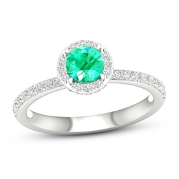 Natural Emerald Ring 3/8 ct tw Diamonds 14K White Gold