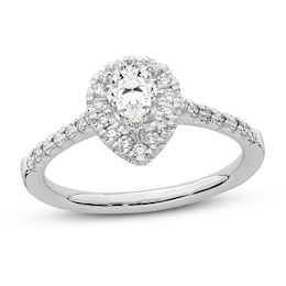 Diamond Halo Engagement Ring 3/4 ct tw Pear-shaped 14K White Gold