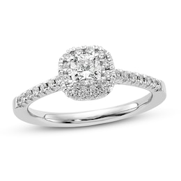 Diamond Engagement Ring 5/8 ct tw Cushion/Round 14K White Gold