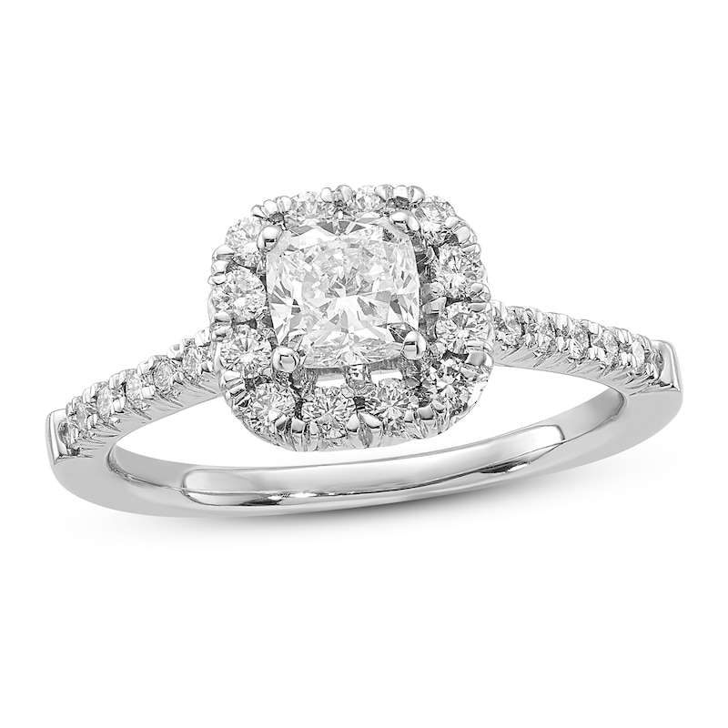 Diamond Engagement Ring 1 ct tw Cushion/Round 14K White Gold