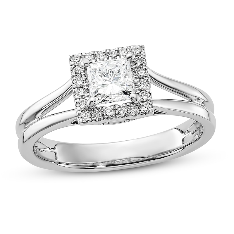 Main Image 1 of Diamond Engagement Ring 1/2 ct tw Princess/Round 14K White Gold