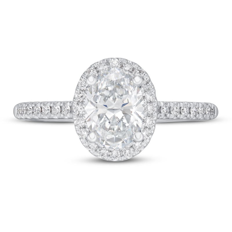 Main Image 3 of Lab-Created Diamond Engagement Ring 1-1/4 ct tw Oval/Round 14K White Gold