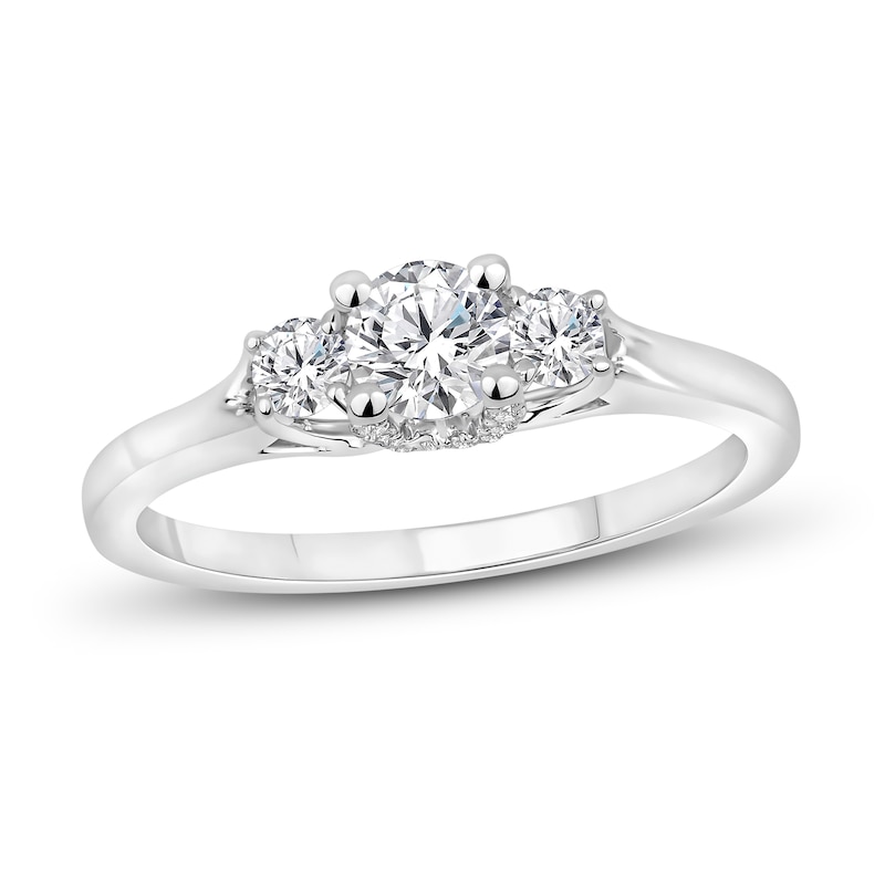 Main Image 1 of Diamond 3-Stone Ring 5/8 ct tw Round 14K White Gold