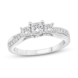 Diamond 3-Stone Ring 3/4 ct tw Princess/Round 14K White Gold