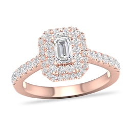 Diamond Ring 1 ct tw Emerald/Round-cut 14K Rose Gold