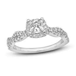 Diamond Engagement Ring 3/4 ct tw Round/Princess 14K White Gold