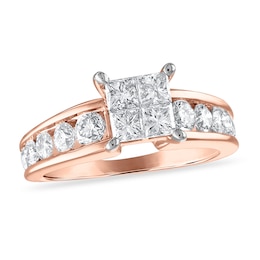 Diamond Engagement Ring 1-7/8 ct tw Princess/Round 14K Rose Gold