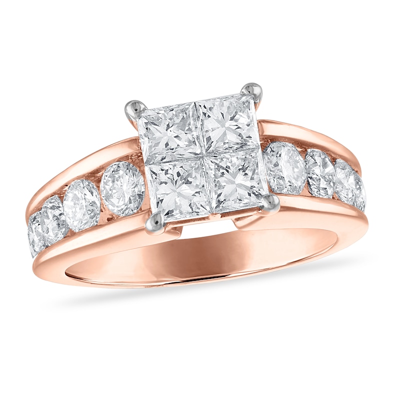 Main Image 1 of Diamond Engagement Ring 2-1/2 ct tw Princess/Round 14K Rose Gold