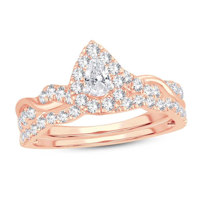 Diamond Bridal Set 1 ct tw Pear-shaped/Round-cut 14K Rose Gold