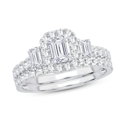 Diamond Bridal Set 1-1/2 ct tw Emerald/Round-cut 14K White Gold
